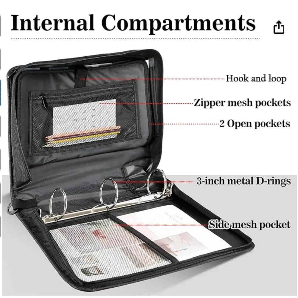 3 Inch 3-Ring Binder with Zipper, Expanding Folders and Shoulder Straps & Handle